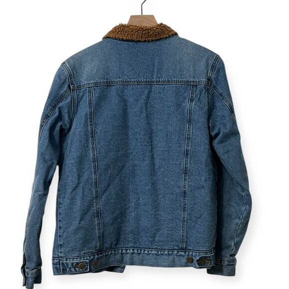 RVCA Men's Sherpa Lined Denim Jacket Size M Blue Jean Trucker Fleece Collar - Picture 2 of 9